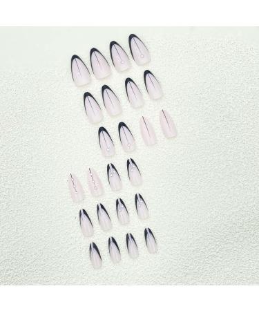 Justotry 24 Pcs Short Oval False Nails with Jewels | Black French Press On Nails | Striped Fake Nails with Nail Glue | Almond Medium Stick On Nails for Women | Nail Art Accessories - Buy Online on GoSupps.com