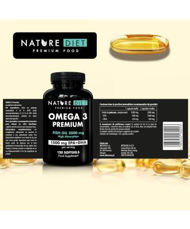 Nature Diet Omega 3 Premium - 2000mg with 1500mg EPA & DHA - 120 Soft Capsules Omega 3 High Concentration Fish Oil - 2 Month Supply - Buy Online on GoSupps.com