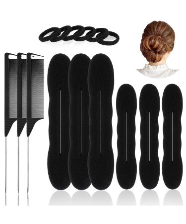 15Pcs Hair Bun Maker Hair Donut Bun Maker Set Easy Magic Snap Roll Sponge Bun Donut Hair Tool Reusable Bun Twister with Hair Ties for Women Updo s Ballet Buns French Twist Waves