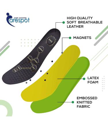 Carespot Acupressure Magnetic Massage Insoles - Foot Therapy Reflexology Pain Relief Shoe Inserts for Men & Women - Large Leather & Latex Comfort - Buy Online on GoSupps.com