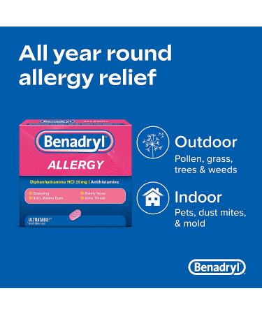 Benadryl Ultratabs Antihistamine Allergy Medicine - 48 ct Diphenhydramine HCl Tablets - Buy Online on GoSupps.com