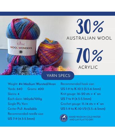 Wool Wonders Super Soft Variegated Yarn 400g/640yds (Flaming Orange) - Medium Heavy Worsted/Aran Weight - 30% Australian Wool, 70% Acrylic - Ideal for Knitting and Crochet - Buy Online on GoSupps.com