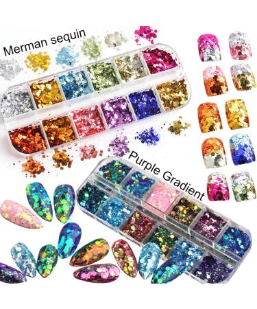 Chameleon Holographic Glitter Nail Art Sequins - 24 Colors, 2 Boxes - DIY Manicure Decorations - Buy Online on GoSupps.com