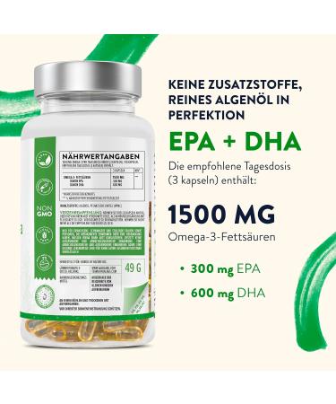 Omega 3 Vegan Capsules 1500mg | 90 Algae Oil Capsules | 300 EPA & 600 DHA | Boost Brain & Visual Power - Buy Online on GoSupps.com