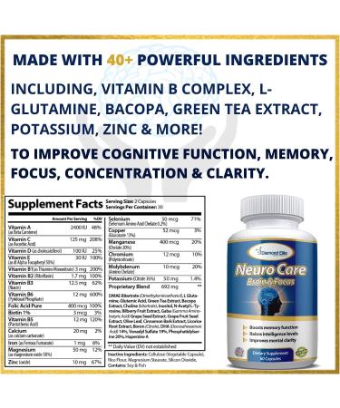 Neuro & Brain Care Extra Strength Brain Supplement for Memory Focus & Clarity - Boosts Memory Function Intelligence Levels & Focus Premium Brain Health Supplement for Men & Women 60 Capsules - Buy Online on GoSupps.com