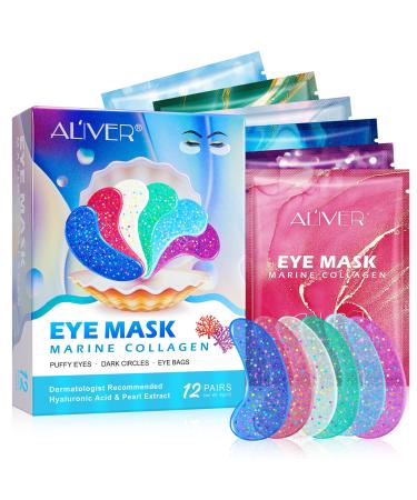 Uocasi Marine Collagen Eye Patches(12 Pairs)  Brightening Eye Masks  Moisturizing Eye Gel Pads  Anti-Aging Under Eye Patches for Reduce Dark Circles & Puffiness  Eye Bags Treatment Mask