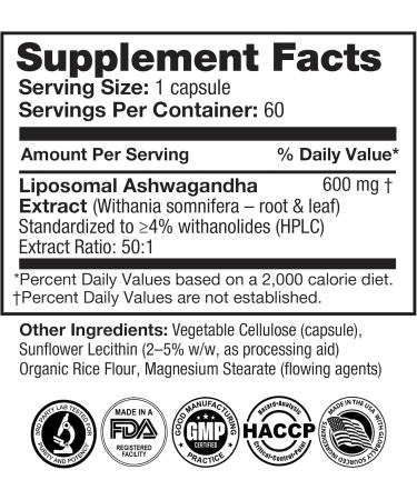 Feelgood Company Liposomal Ashwagandha High Absorption 600mg 60 Vegan Capsules Natural Withania Somnifera Root Extract GMP Certified Dietary Supplement - Buy Online on GoSupps.com