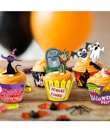 164PCS Halloween Cupcake Toppers Wrappers - Spider Web Pumpkin Zombie Hand Cake Party Decorations Supplies - Buy Online on GoSupps.com