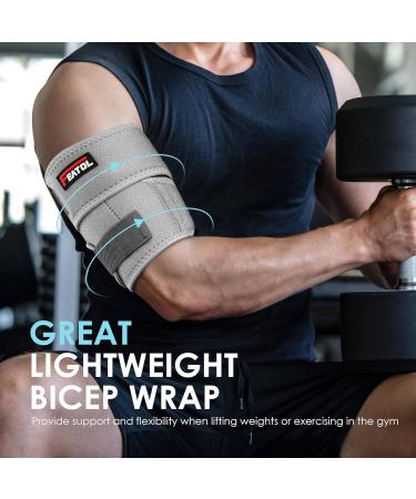 FEATOL Bicep Tendonitis Brace | Compression Sleeve Support for Pain Relief | Upper Arm Wrap for Men & Women | Gray Large - Buy Online on GoSupps.com