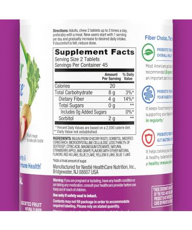 Fiber Choice Daily Prebiotic Fiber Chewable Tablets Assorted Fruit - 90 Count (Pack of 2) - Buy Online on GoSupps.com