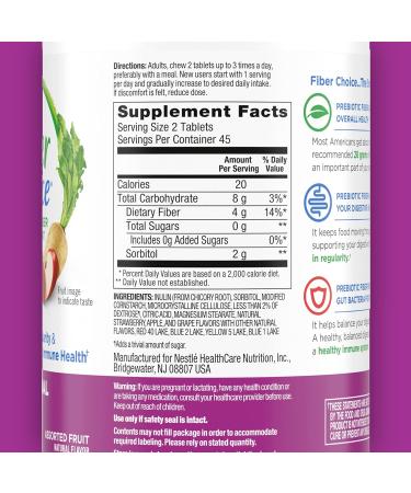 90-Count Pack of 3 Fiber Choice Daily Prebiotic Fiber Chewable Tablets - Assorted Fruit Flavor - Buy Online on GoSupps.com