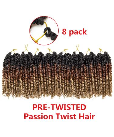 8 Packs Pre-twisted Passion Twist Crochet Hair | Ombre Color | 10 Inch Curly Ends Extensions | 1B/30/27 - Buy Online on GoSupps.com