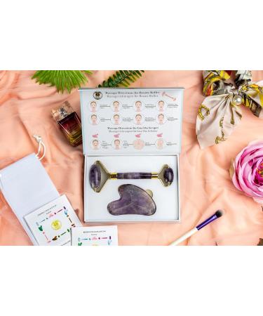 Sodacoda Gua Sha Set - Chinese Beauty Face Massage Kit - Amethyst Stone Scraper and Roller from Brazil - Buy Online on GoSupps.com