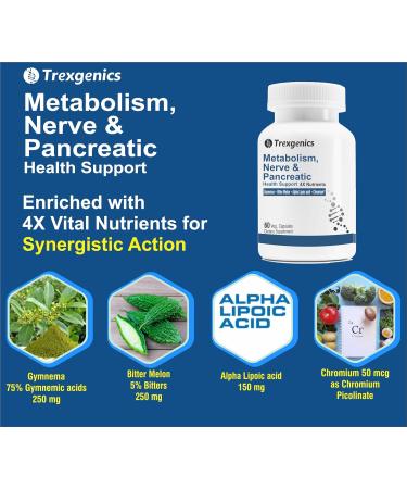 Trexgenics Metabolism Support - Gymnema Bitter Melon Chromium & Alpha Lipoic Acid - 150mg Vegan Capsules (60 Count) - International Shipping Available - Buy Online on GoSupps.com