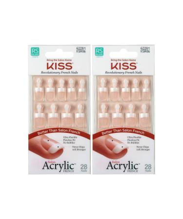 KISS Salon Acrylic French Nails Kit Pet Peeve Real Short (2 PACK) 28 Count (Pack of 2)