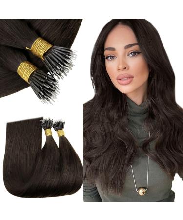 RUNATURE Nano Human Hair Extensions Dark Brown Nano Beads Hair Extensions Real Hair Brown Nano Tip Hair Extensions Human Hair Straight 22 Inch 50 Gram 22" A-Nano-#2