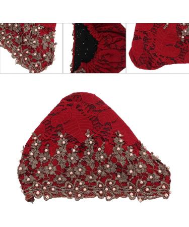 Buy Vintage Embroidered Floral Lace Muslim Turban Caps - Red Wine Stretch Head Wraps for Women | International Shipping - Buy Online on GoSupps.com
