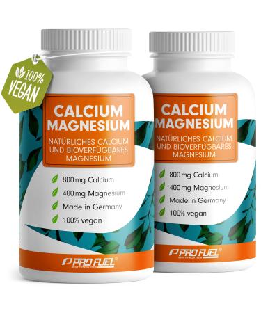 Calcium & Magnesium 2x120 capsules vegan & high -dose with 800mg calcium + 400mg magnesium per day - high bioavailability through natural calcium made of red algae and magnesium -citrate - made in germany 2x 120 capsules