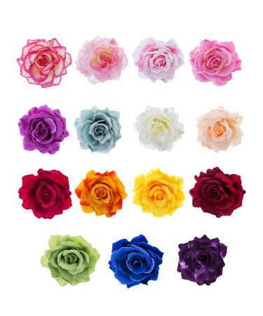15 Pieces Flower Hair Clips Rose Flower Hairpin Clip Mexican Flower Pin Flower Brooch  Medium(Fresh Colors)