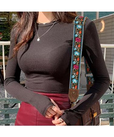Purse Strap-2"Crazy Horse Leather Wide Shoulder Strap Adjustable Replacement Jacquard Embroidery Crossbody Bag Straps Retro Floral - Buy Online on GoSupps.com