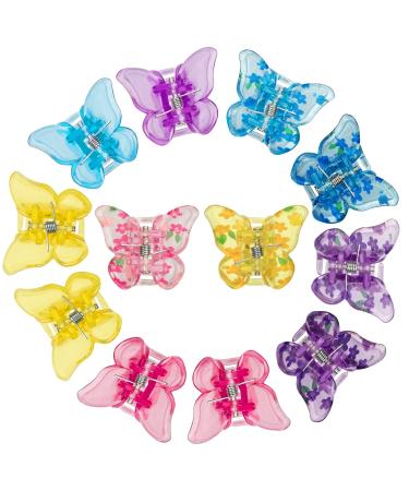 PAGOW 12 Pcs Butterfly Hair Clips Resin Mini Barrettes Cute Colored Claw for 90s Women Girls Fashion No-Slip Transparent blue purple yellow pink Christmas Accessory(12pcs a set)
