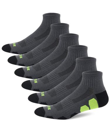 BERING Men's Athletic Ankle Socks for Workout Running Tennis (6 Pack) Graphite Grey 9-12
