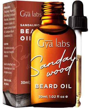 Gya Labs Sandalwood Beard Oil for Men Growth - Natural Beard Growth Oil for Men with Organic Argan & Jojoba Oil - Mens Beard Oil that Moisturizes Softens & Strengthens (30ml)