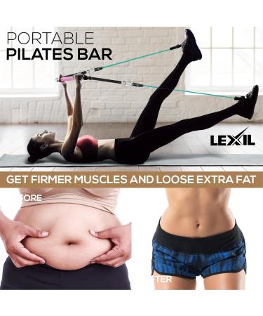 Lexil Portable Pilates Bar Exercise Set - Stackable with 3 Resistance Bands (15 20 13.6 kg) - Home Fitness Device for Men & Women | Body Toning Workout Set with Fitness Video - Pink - Buy Online on GoSupps.com