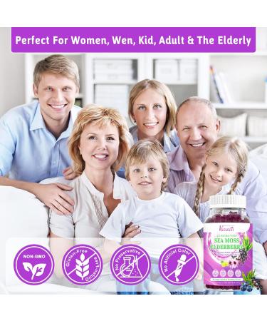 Vegan Sea Moss Gummies with Elderberry, Bladderwrack, Echinacea, Apple Cider Vinegar & More - 60Ct Supplement for Adults & Kids - Blueberry Flavor - Buy Online on GoSupps.com