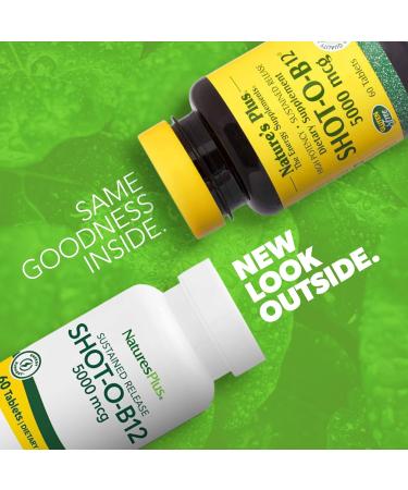 NaturesPlus Shot-O-B12 5000 mcg - 60 Sustained Release Tablets Pack of 2 - Supports Energy Production & Mood - Vegetarian Gluten Free - 120 Total Servings 60 Count (Pack of 2) - Buy Online on GoSupps.com