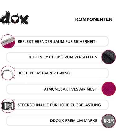 DDOXX Air Mesh Breast Harness for Small to Medium Dogs - Reflective Step-In Design | Multiple Colors | Ideal for Cats & Puppies | Size M (Chest 38-43 cm) - Pink - Buy Online on GoSupps.com