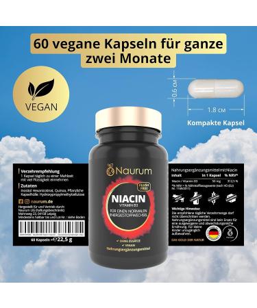 Naurum Niacin (Vitamin B3) 50mg - High-Dose Inositol Hexanicotinate - 60 Vegan Capsules - Flush-Free No Additives - Made in Germany - 2-Month Supply - Buy Online on GoSupps.com