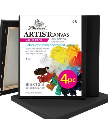 PHOENIX Black Stretched Canvas 8x10 Inch/4 Pack - 3/4 Inch Profile 8 Oz Quadruple Gesso Primed 100% Cotton Blank Black Canvases for Acrylic Oil Tempera Metallic Neon Painting & Crafts 8x10 - Buy Online on GoSupps.com