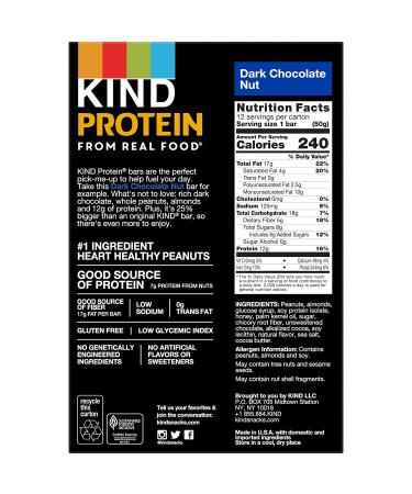 KIND Protein Bars Double Dark Chocolate Nut 12 Count - Gluten Free - 12g Protein - 1.76oz - Pack of 1 - Buy Online on GoSupps.com