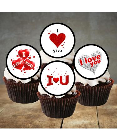 PRECUT I Love You Cupcake Toppers Edible Mini Valentines Day Cake Decorations Edible Valentine Cake Decorations Engagement Cupcake Decoration Anniversary Cake Topper Proposal Decoration (24) - Buy Online on GoSupps.com