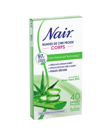Nair-cold wax strips for the body especially for dry skin with organic aloe vera extract 97% natural origin natural advanced technology 40 stripes