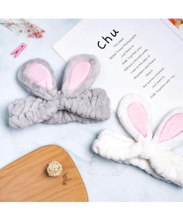 Whaline 4 Pack Easter Rabbit Ear Makeup Headband Set for Women - Coral Fleece Elastic Head Wrap for Party, Beauty Shower - Blue, White, Gray, Purple - Buy Online on GoSupps.com