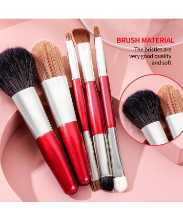 5PCS Portable Mini Makeup Brushes Set with Travel Case - Natural & Synthetic Hair, Travel Size Cosmetic Kit for Foundation, Contouring, Blending, Blush, Eyeshadow - Red - Buy Online on GoSupps.com