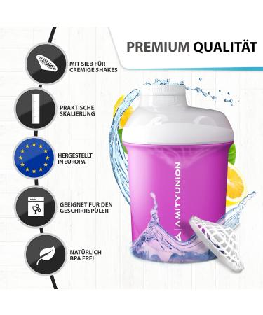 Amity Union Women s Protein Shaker 400ml - Pink & White Leak-Proof BPA-Free with Sieve & Scale for Creamy Shakes - Perfect for Gym & Fitness - Buy Online on GoSupps.com