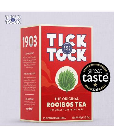 Tick Tock Rooibos Tea Caffeine-Free Naturally Sweet Herbal Biodegradable Tea Bags Rooibos Tea UK, Redbush Tea for Wellbeing and Relaxation 40 Tea Bags - Pack Of 4 - Buy Online on GoSupps.com