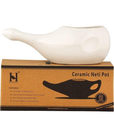 White Ceramic Neti Pot for Nasal Cleansing + 5 Sachet Neti Salt - Dishwasher Safe - Buy Online on GoSupps.com