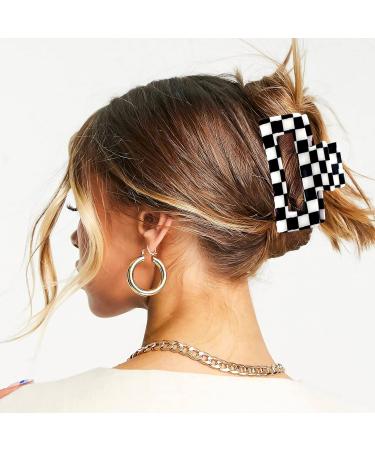 Furitou 2 Pack Checkered Hair Claw Clips - Black and White Large Barrettes for Strong Hold - Women's Hair Accessories - Buy Online on GoSupps.com