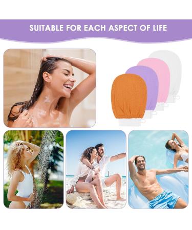 Wllhyf Exfoliating Peeling Gloves - 4 Pack Body & Face Scrub Sponges for Women | Hammam Gloves for Ingrown Hair - White Pink Purple Orange - Buy Online on GoSupps.com