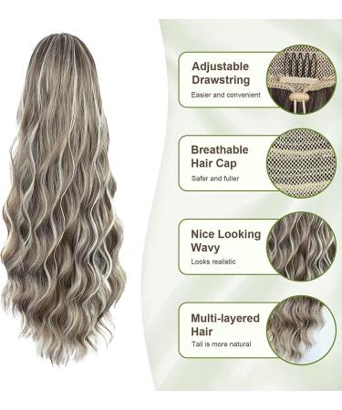 YEESHEDO Long Wavy Drawstring Ponytail Extension 26 Ash Blonde with Platinum Highlights - Buy Online on GoSupps.com