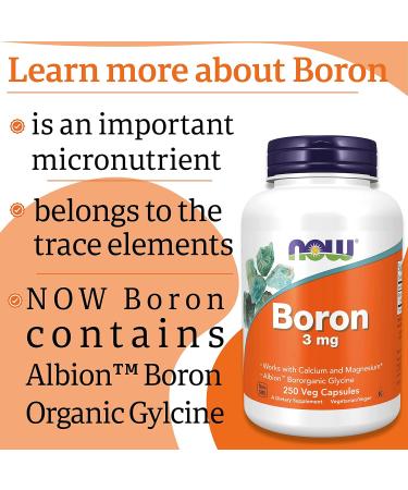 Now Foods Boron 3mg 250 Vegan Capsules - Lab-Tested, Gluten Free, Non-GMO - Buy Online on GoSupps.com