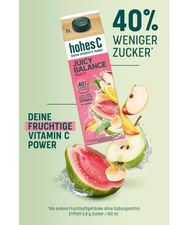High C Juicy Balance Multi - Low Sugar Vegan Multi-Fruit Juice with Vitamin C | 100% Recyclable 6 x 1L Pack - Shop Internationally - Buy Online on GoSupps.com