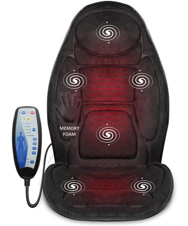 Snailax Memory Foam Massage Seat Cushion - Back Massager with Heat,6 Vibration Massage Nodes & 2 Heat Levels, Massage Chair Pad for Home Office Chair Black