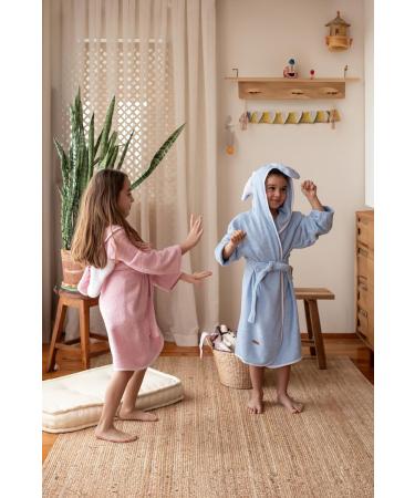 Ely Parker Children's Bathrobe for Boys & Girls | Super Soft Turkish Cotton Hooded Towel | Elephant Blue | Ages 7-8 - Buy Online on GoSupps.com