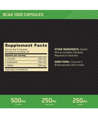Optimum Nutrition BCAA 1000 Caps - Mega-Size 60 Capsules for Muscle Recovery - Buy Online on GoSupps.com