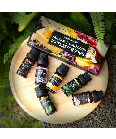 6pc Fragrance Oils Gift Set for Candle Making, Soap Scents & Diffusers - Sandalwood, Lilac, Lavender, Lemon Verbena, Jasmine, Vetiver & Coconut - Top Picks for Soap 6-Pack | Organic Soap Picks - Buy Online on GoSupps.com